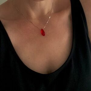 Red Quartz Teardrop Pendant Necklace